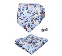 Alizeal Corbata pequeña con estampado floral para hombre con bolsillo cuadrado, elegante, único para negocios, boda, fiesta, conjunto de corbata, 109-azul claro + champán, Taille unique