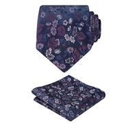 Alizeal Corbata pequeña con estampado floral para hombre con bolsillo cuadrado, elegante, único para negocios, boda, fiesta, conjunto de corbata, 109-azul marino y morado, Taille unique