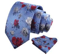 Alizeal Corbata y pañuelo para hombre con estampado floral y bolsillo cuadrado, clásico, formal, para negocios, boda, corbata y pañuelo, 145-azul y rojo, Taille unique