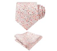 Alizeal Juego de corbata floral de colores claros y pañuelo de bolsillo para hombre, diseño de flores pequeñas, colorido para boda y fiesta, 142-plata + coral, Taille unique