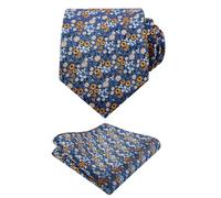 Alizeal Juego de corbata floral de colores claros y pañuelo de bolsillo para hombre, diseño de flores pequeñas, colorido para boda y fiesta, 142-azul marino, azul y naranja, Taille unique