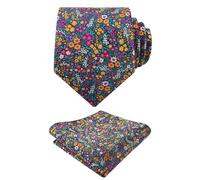 Alizeal Juego de corbata floral de colores claros y pañuelo de bolsillo para hombre, diseño de flores pequeñas, colorido para boda y fiesta, 142-verde azulado+naranja+magenta, Taille unique