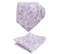Alizeal Juego de corbata floral de colores claros y pañuelo de bolsillo para hombre, diseño de flores pequeñas, colorido para boda y fiesta, 142-Gris + Lila, Taille unique