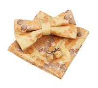 Alizeal Pajarita floral preatada para hombre, pañuelo de bolsillo y gemelos, corbatines formales clásicos para bodas de negocios, Naranja y amarillo, Taille unique