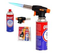 ALJOIR Pack Cabezal de Soplete + Cartucho de Gas 227g Soplete de Cocina Profesional con Llama Ajustable, para Flambeado, postres