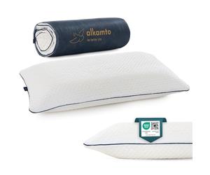 alkamto Almohada de espuma viscoelástica de 70 x 45 cm, almohada ergonómica para el cuello, certificado Oeko-Tex, funda transpirable y termorreguladora, hipoalergénica y lavable, ideal para personas