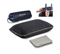 alkamto Almohada de Viaje Almohada de Camping - Espuma viscoelástica con Funda de algodón Adicional - Bolsa incluida (40 x 25 x 10 cm), Color Negro