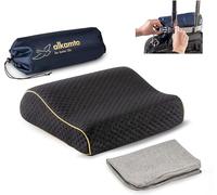 alkamto Almohada de Viaje Almohada de Camping - Espuma viscoelástica con Funda de algodón Adicional - Bolsa incluida (35 x 30 x 10/8 cm), Color Negro