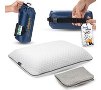 alkamto Almohada de Viaje Almohada de Camping - Espuma viscoelástica con Funda de algodón Adicional - Bolsa incluida