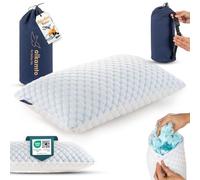 Alkamto Almohada de viaje de espuma viscoelástica de refrigeración - Gel ajustable para apoyo individual - Seda de hielo en ambos lados y rayón suave - Clara, compresible, certificado Oeko-Tex, ideal