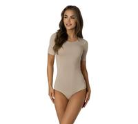 Alkato Body Mujer Manga Corta de Algodón - Body Mujer con Cuello Redondo y Cierre de Corchetes, Beige, S (Largo 170-176 cm)