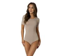 Alkato Body Mujer Manga Corta de Algodón - Body Mujer con Cuello Redondo y Cierre de Corchetes, café con leche beige, S (Short 158-164 cm)