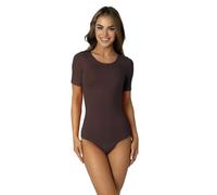 Alkato Body Mujer Manga Corta de Algodón - Body Mujer con Cuello Redondo y Cierre de Corchetes, Marrón, L (Short 158-164 cm)