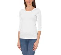 Alkato Camiseta con Mangas 3/4 con Escote Redondo para Mujer, Blanco, M
