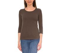 Alkato Camiseta con Mangas 3/4 con Escote Redondo para Mujer, Marrón Chocolate, XL
