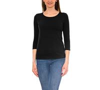 Alkato Camiseta con Mangas 3/4 con Escote Redondo para Mujer, Negro, XXL