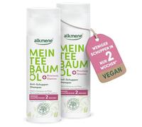 alkmene Champú anticaspa con aceite de árbol de té, 2 x 200 ml, menos caspa en 2 semanas, champú contra la caspa y el cuero cabelludo con aceite de árbol de té natural