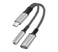 Alksubbm Adaptador de sonido USB C portátil que permite cargar durante la salida de música, funciona con las principales marcas de teléfonos, adaptador USB C para coche con micrófono