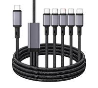 Alksubbm Cable de carga múltiple tipo C con cabeza recta trenzada | Rama de alimentación y datos con marca de color, diseño de conexión de 5 dispositivos, sin transferencia de video