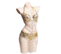 Alksubbm Trajes de danza del vientre, 2 piezas, trajes de danza tribal, brasier y cinturón para danza del vientre para mujer, brasier y cinturón de danza tribal