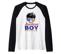 All American Boy 4th of July Boys Kids Sunglasses USA Flag Camiseta Manga Raglan