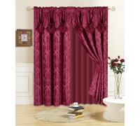 All American Collection New 4 Piece Drape Set with Attached Valance and Sheer with 2 Tie Backs Included (96"""" Length Burgundy)