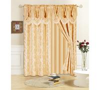 All American Collection New 4 Piece Drape Set with Attached Valance and Sheer with 2 Tie Backs Included (84"""" Length Gold)