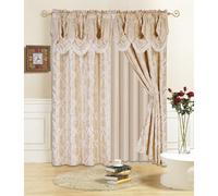 All American Collection New 4 Piece Drape Set with Attached Valance and Sheer with 2 Tie Backs Included (96"""" Length Beige)