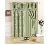 All American Collection New 4 Piece Drape Set with Attached Valance and Sheer with 2 Tie Backs Included (84"""" Length Sage)