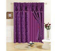 All American Collection New 4 Piece Drape Set with Attached Valance and Sheer with 2 Tie Backs Included (63"""" Length Purple)