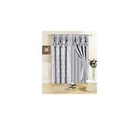 All American Collection New 4 Piece Drape Set with Attached Valance and Sheer with 2 Tie Backs Included (96"" Length, Grey)