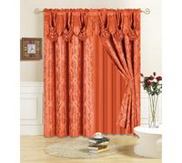 All American Collection New 4 Piece Drape Set with Attached Valance and Sheer with 2 Tie Backs Included (63"""" Length Orange)