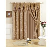 All American Collection New 4 Piece Drape Set with Attached Valance and Sheer with 2 Tie Backs Included (84"""" Length Taupe)