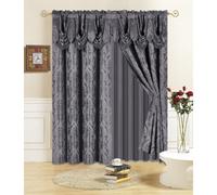 All American Collection New 4 Piece Drape Set with Attached Valance and Sheer with 2 Tie Backs Included (84"""" Length Charcoal)