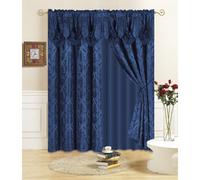All American Collection New 4 Piece Drape Set with Attached Valance and Sheer with 2 Tie Backs Included (84"""" Length Navy)
