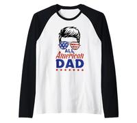 All American Dad Sunglasses USA Flag 4th of July Camiseta Manga Raglan