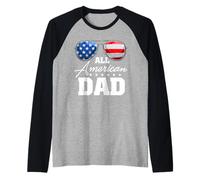 All American Dad USA Flag Sunglasses 4th of July Camiseta Manga Raglan