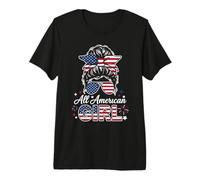 All American Girl Messy Bun USA Estilo patriótico Camiseta Premium
