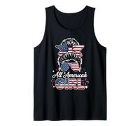 All American Girl Messy Bun USA Estilo patriótico Camiseta sin Mangas