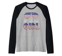 All American Girl USA Flag Sunglasses 4th of July Camiseta Manga Raglan