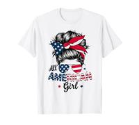All American Girls Funny 4 de julio moño desordenado mujeres niñas Camiseta