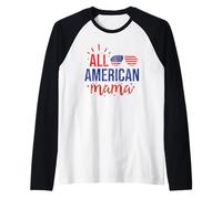 All American Mama 4th of July Sunglasses Family Camiseta Manga Raglan