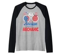 All American Mechanic American Flag Sunglasses 4th of July Camiseta Manga Raglan