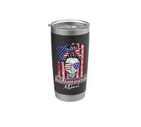 All American Mimi Patriotic Messy Bun Skull USA 4th Of July Vaso térmico de acero inoxidable de doble pared