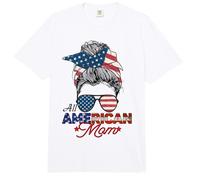 All American Mom 4th July Messy Bun Us Flag Día de la Independencia Comfort Colors Adult Heavyweight T-Shirt