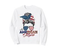 All American Mom 4th July Messy Bun Us Flag Día de la Independencia Sudadera