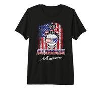 All American Mom Patriotic Messy Bun Skull USA 4th of July Camiseta Premium