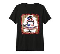 All American Mom Patriotic Messy Bun USA Flag 4th of July Camiseta Premium