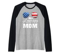 All American Mom USA Flag Sunglasses 4th of July Camiseta Manga Raglan