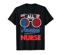 All American Nurse American Flag Sunglasses 4th of July Camiseta gráfica económica